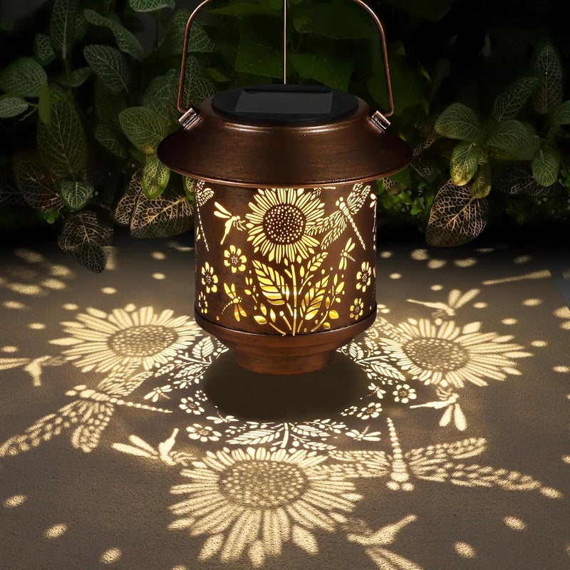 Doogarden Solar Lantern Outdoor Hanging Sunflower Lights Gifts for Women Mom Metal Garden Decor Outside Waterproof LED Lanterns for Patio(Dragonfly + Sunflower) - Image 2